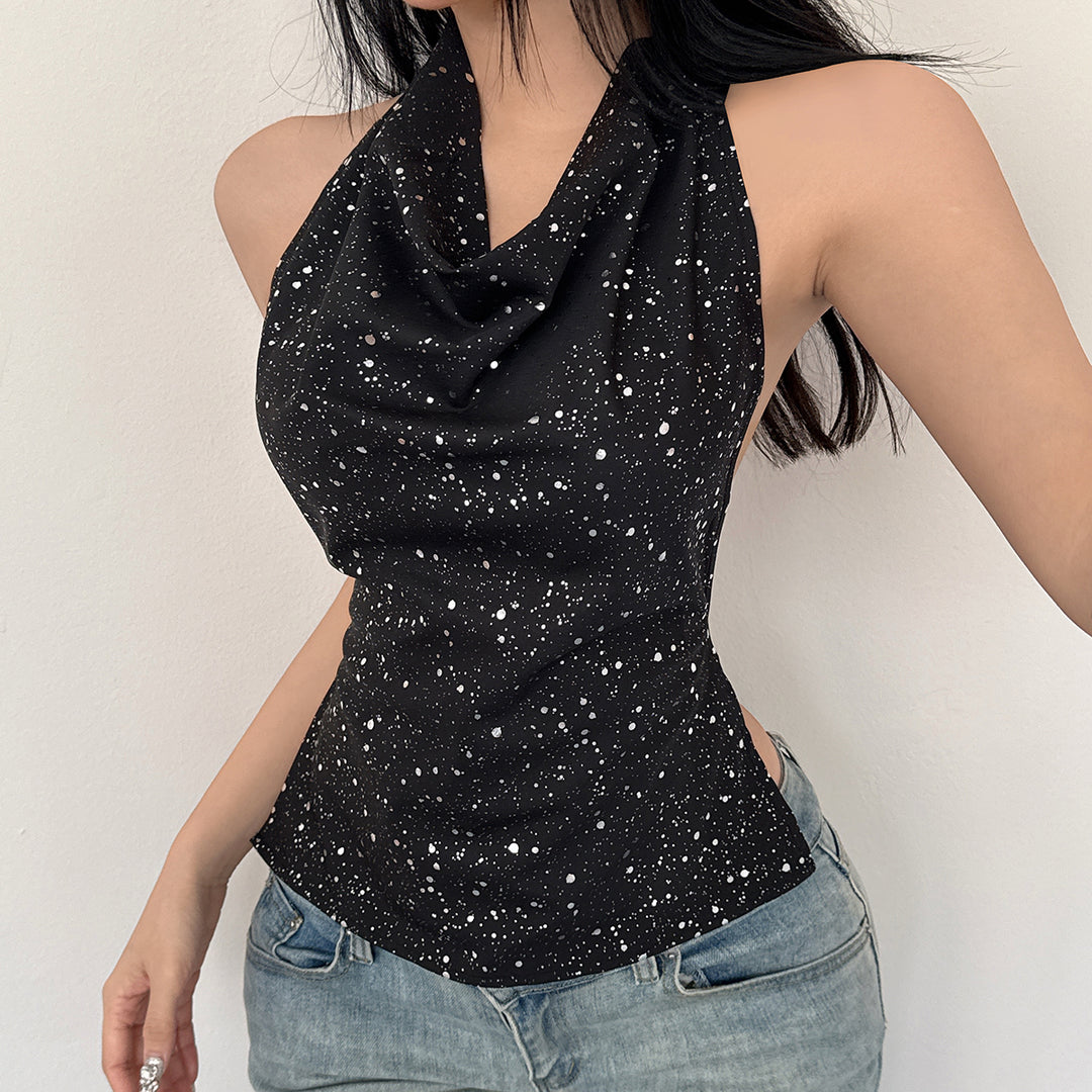 Black Shimmer Halter Neck Top