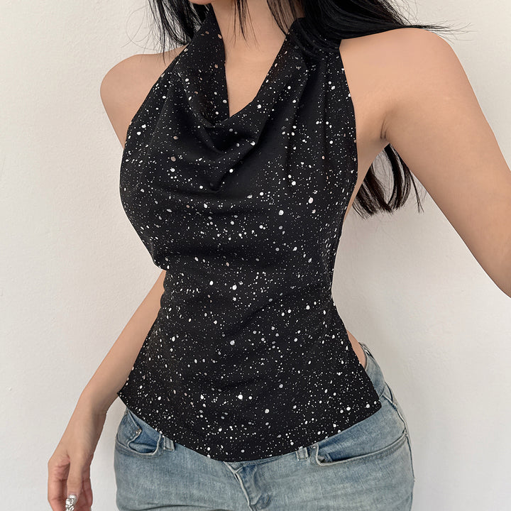 Black Shimmer Halter Neck Top