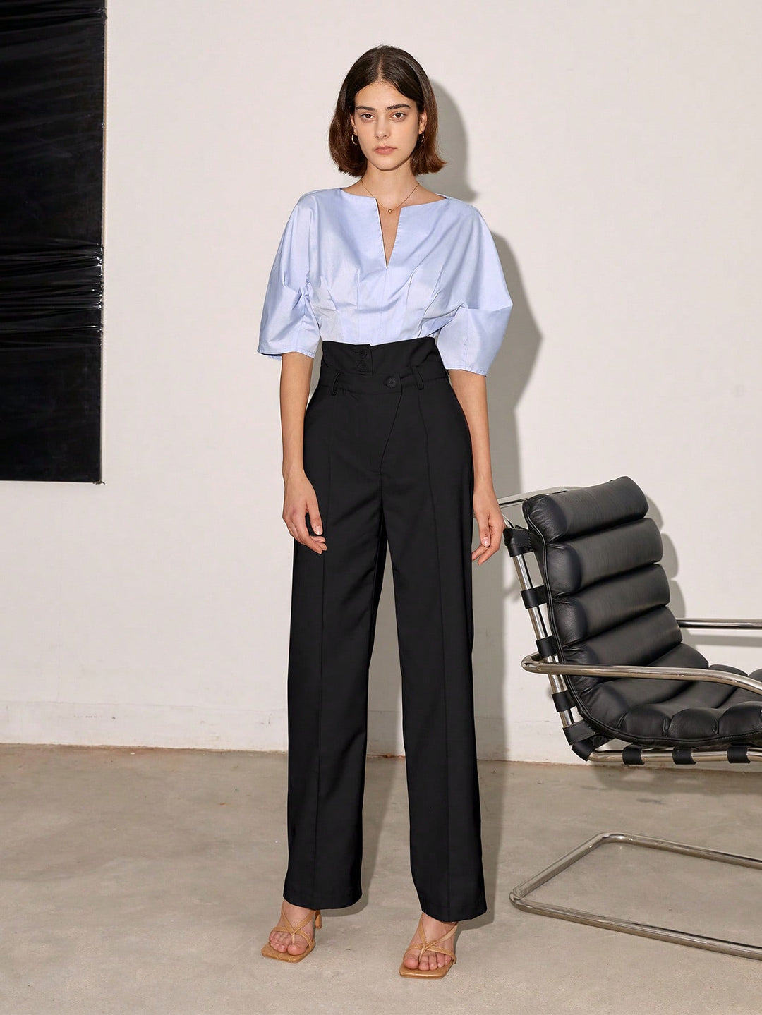 Black High Waist Side Button Pant