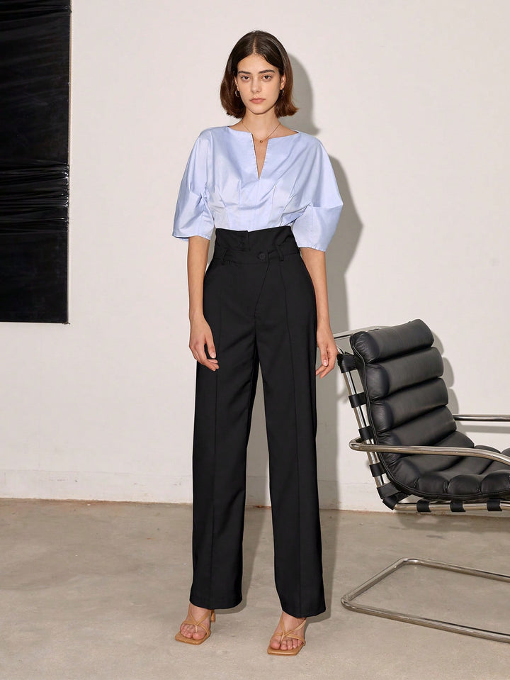 Black High Waist Side Button Pant