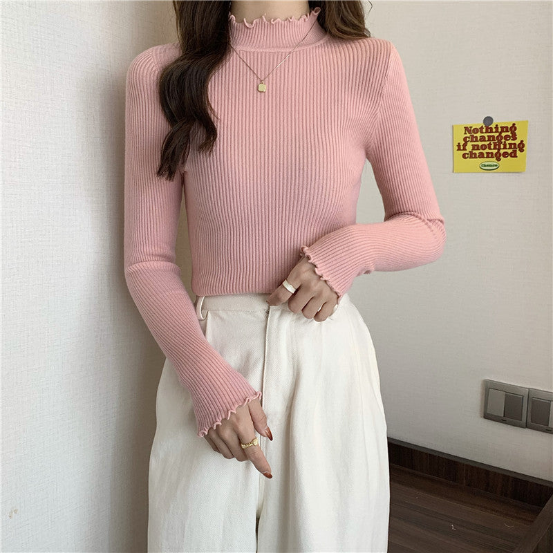 Pink Scalloped Hem High Neck Top