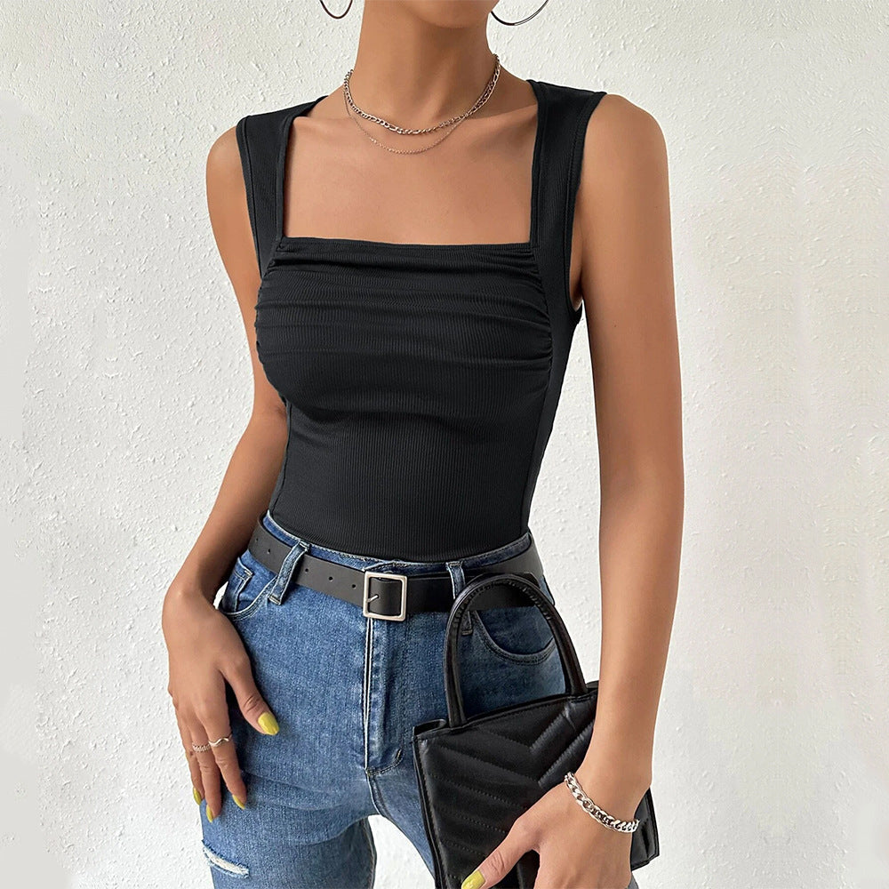 Black Wide Shoulder Strap Top