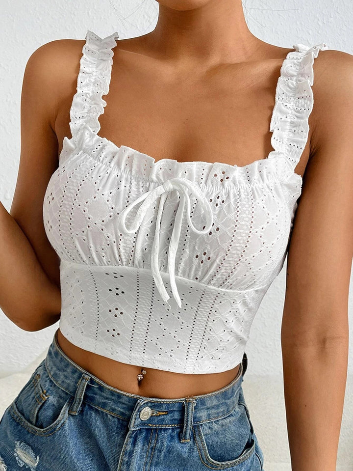 Off White Ruffle Shoulder Strap Top
