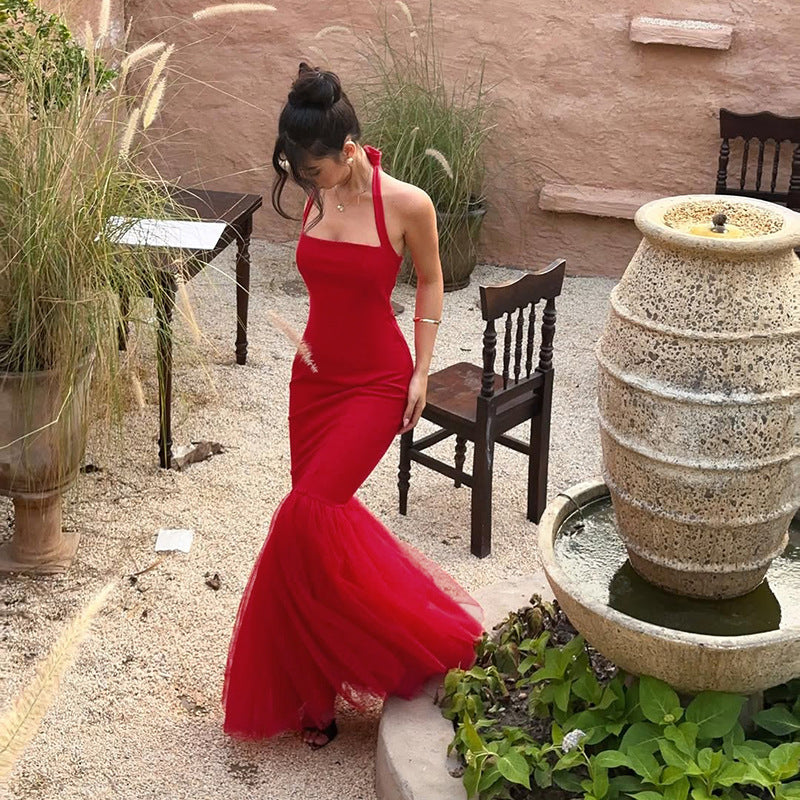Red Halter Neck Fit And Flare Dress