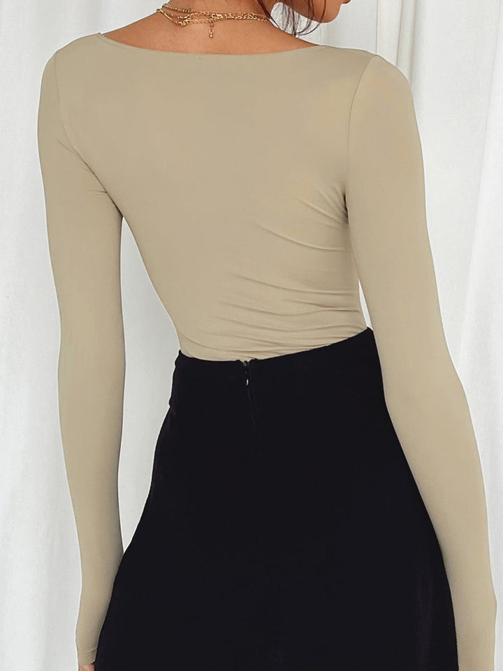 Beige Scoop Neck Fitted Ribbed Top