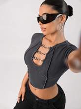 Grey Short Sleeve Metal Trim Top