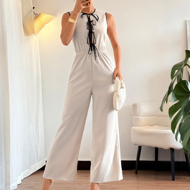 White Sleeveless Front Tie-Up Jumpsuit