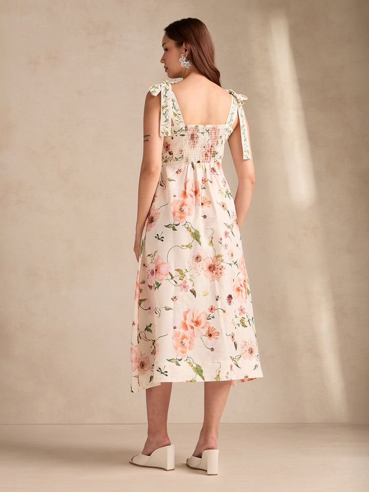 Multi Aline Printed Poly Slub Dress