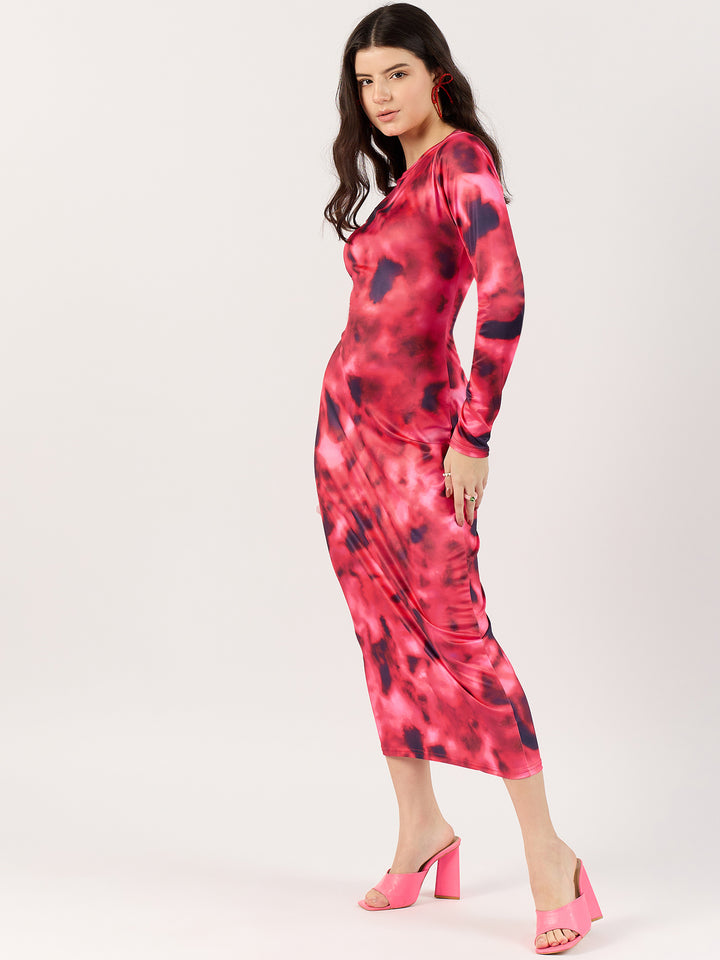 Pink Tie-Dye Bodycon Midi Dress