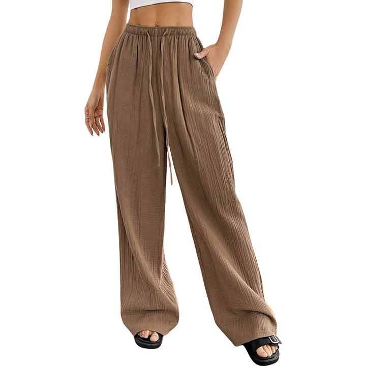 Khaki Wide Leg Textured Trousers