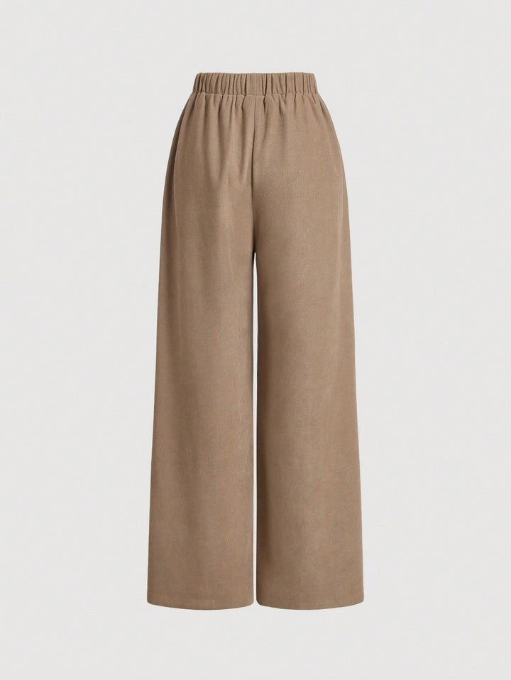 Brown High Waist Drawstring Wide Leg Trouser