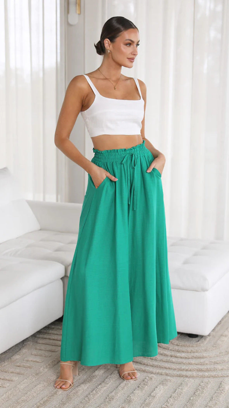Green Elasticated Waist Band Wide Leg Trouser