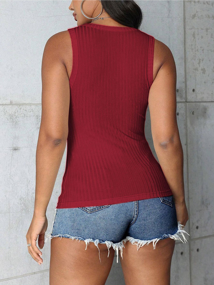 Red Shoulder Strap V Notch Top