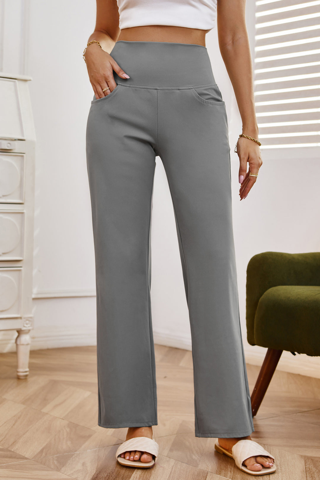 Grey Elasticated Wide Leg Pants