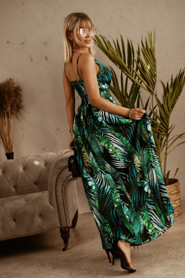 Green Printed Wrap Neck Maxi