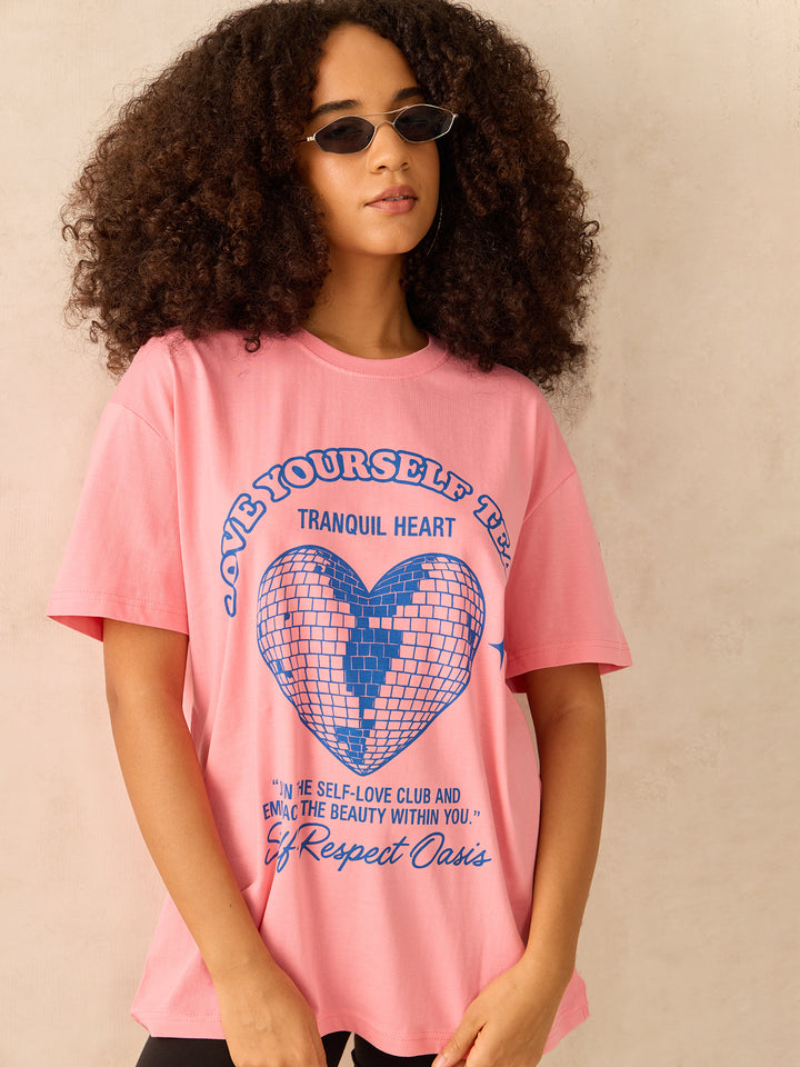 Pink Crew Neck Graphic Tshirt