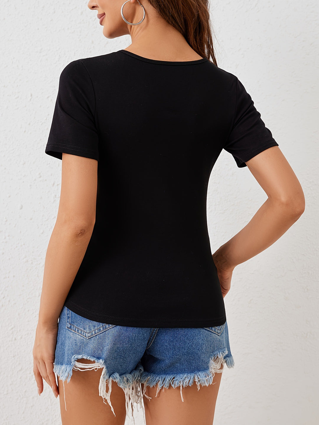 Black Short Sleeve Front Zip Top