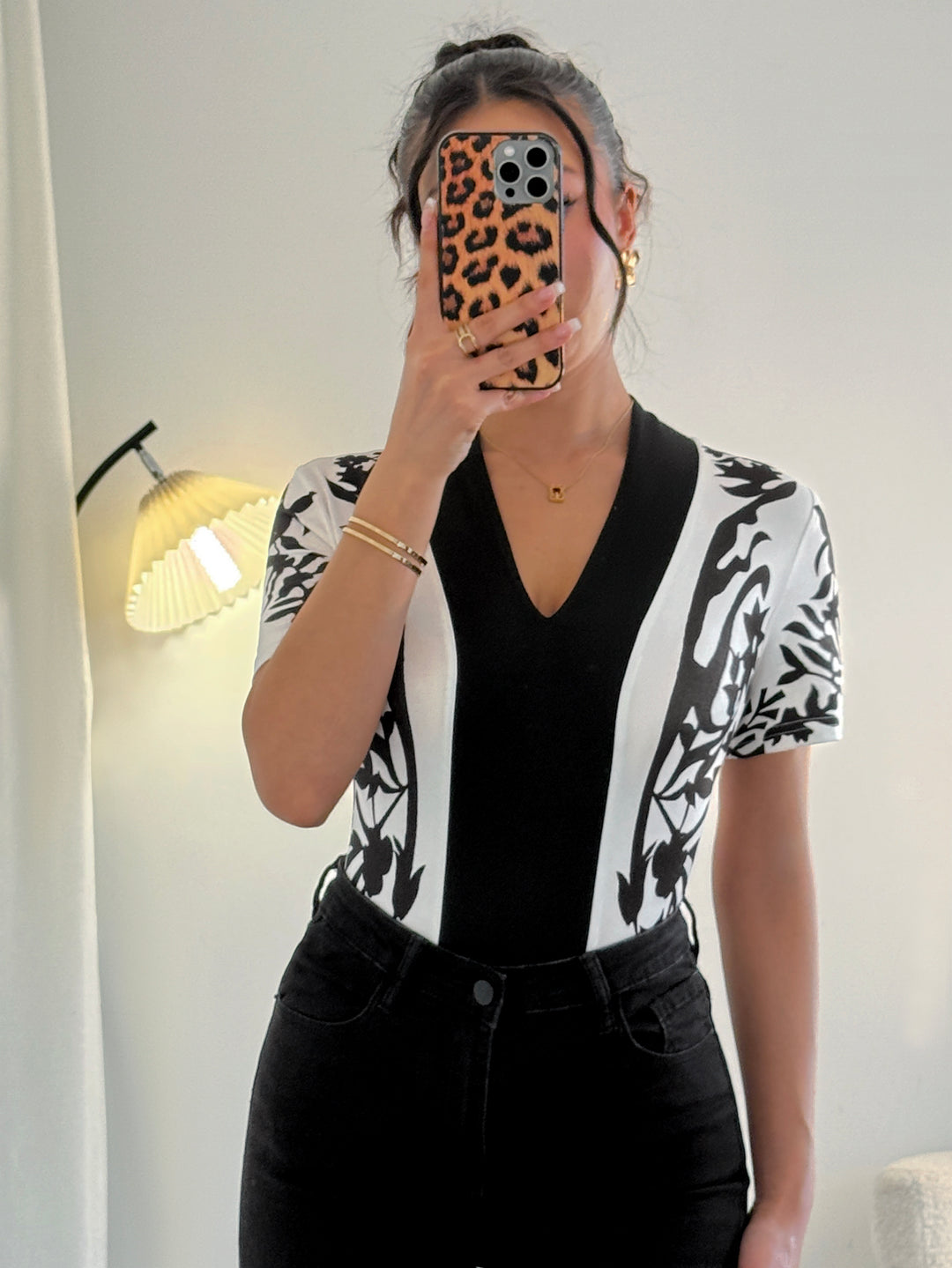 Black V-Neck Half Sleeved Tp