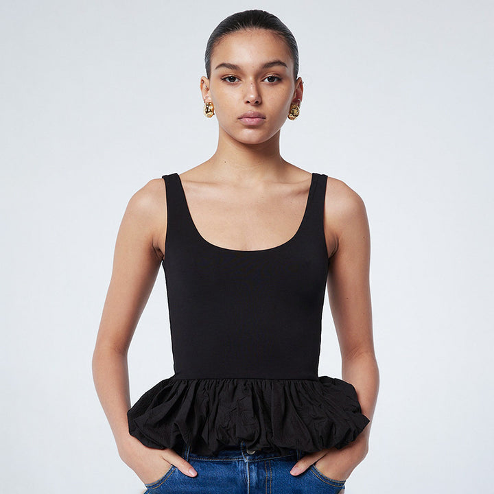 Black Scoop Neck Bubble Hem Top