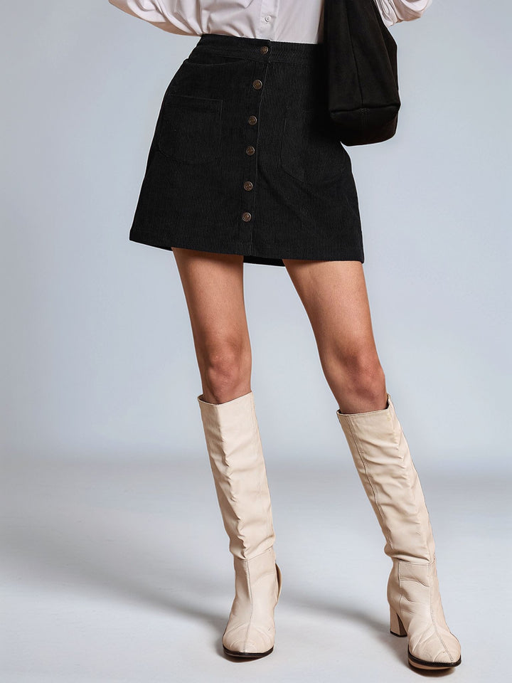 Black Front Buttoned Mini Skirt