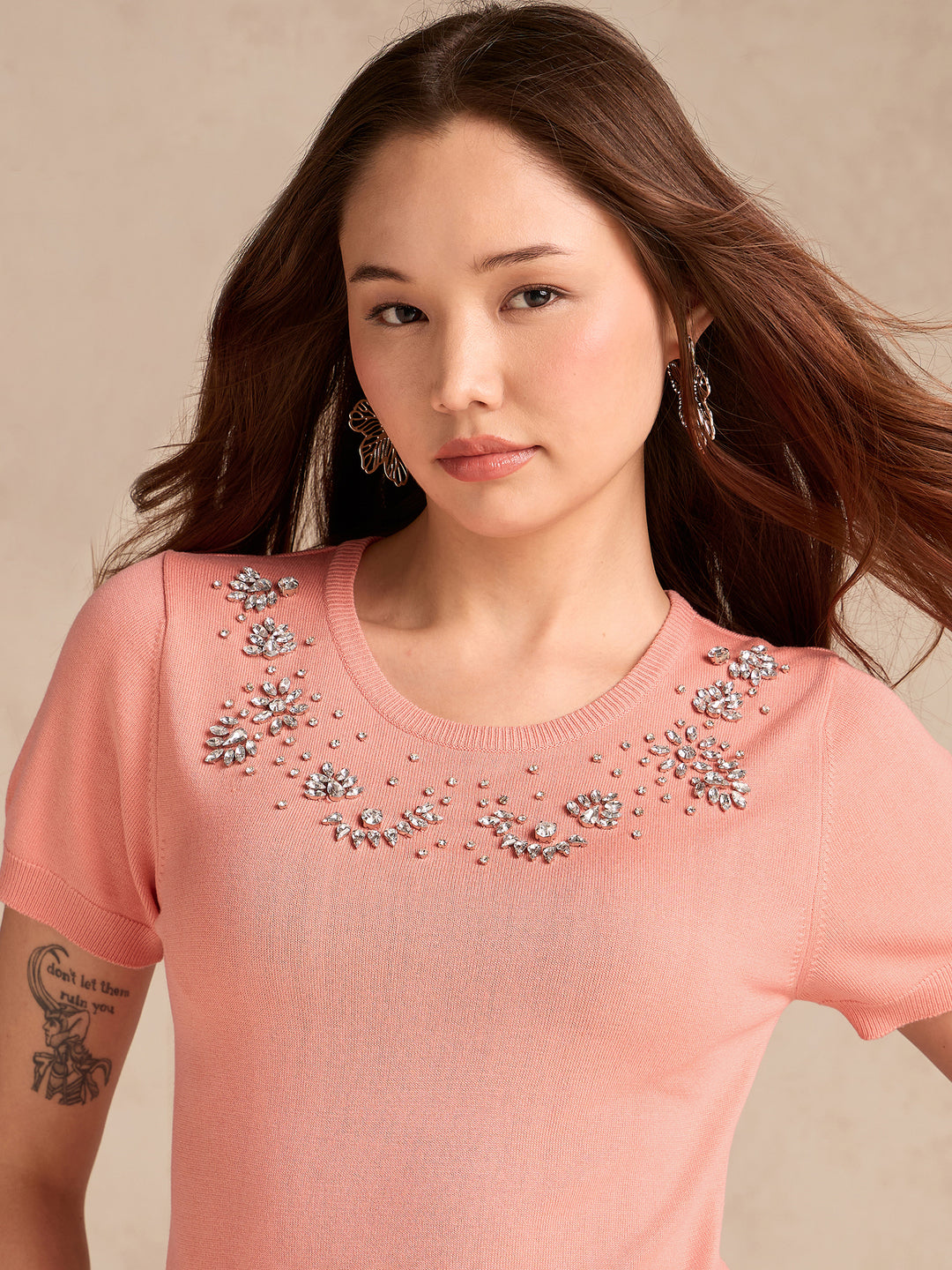 Peach Relaxed Knittedstudded Top
