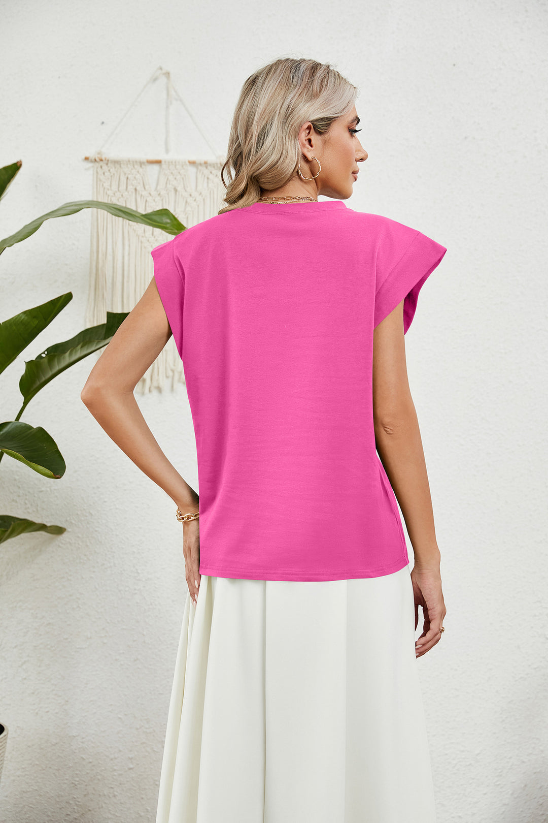 Pink Short Sleeves Round Neck Top
