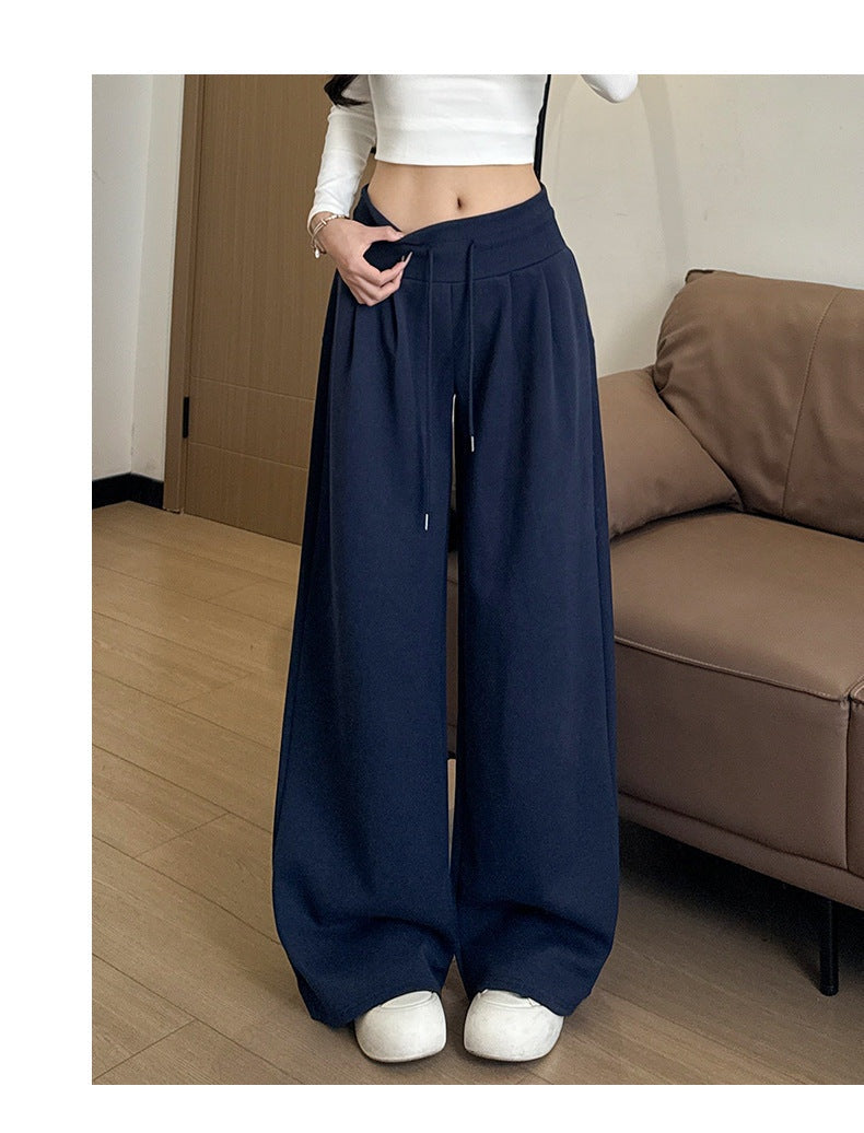 Navy Blue High Waist Barrel Style Double Pleated Sweatpant