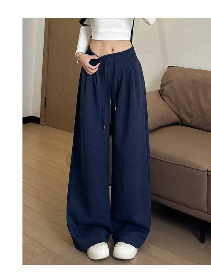 Navy Blue High Waist Barrel Style Double Pleated Sweatpant
