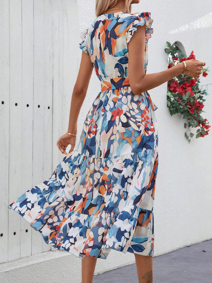 Multi Printed Cap Sleeved Dress