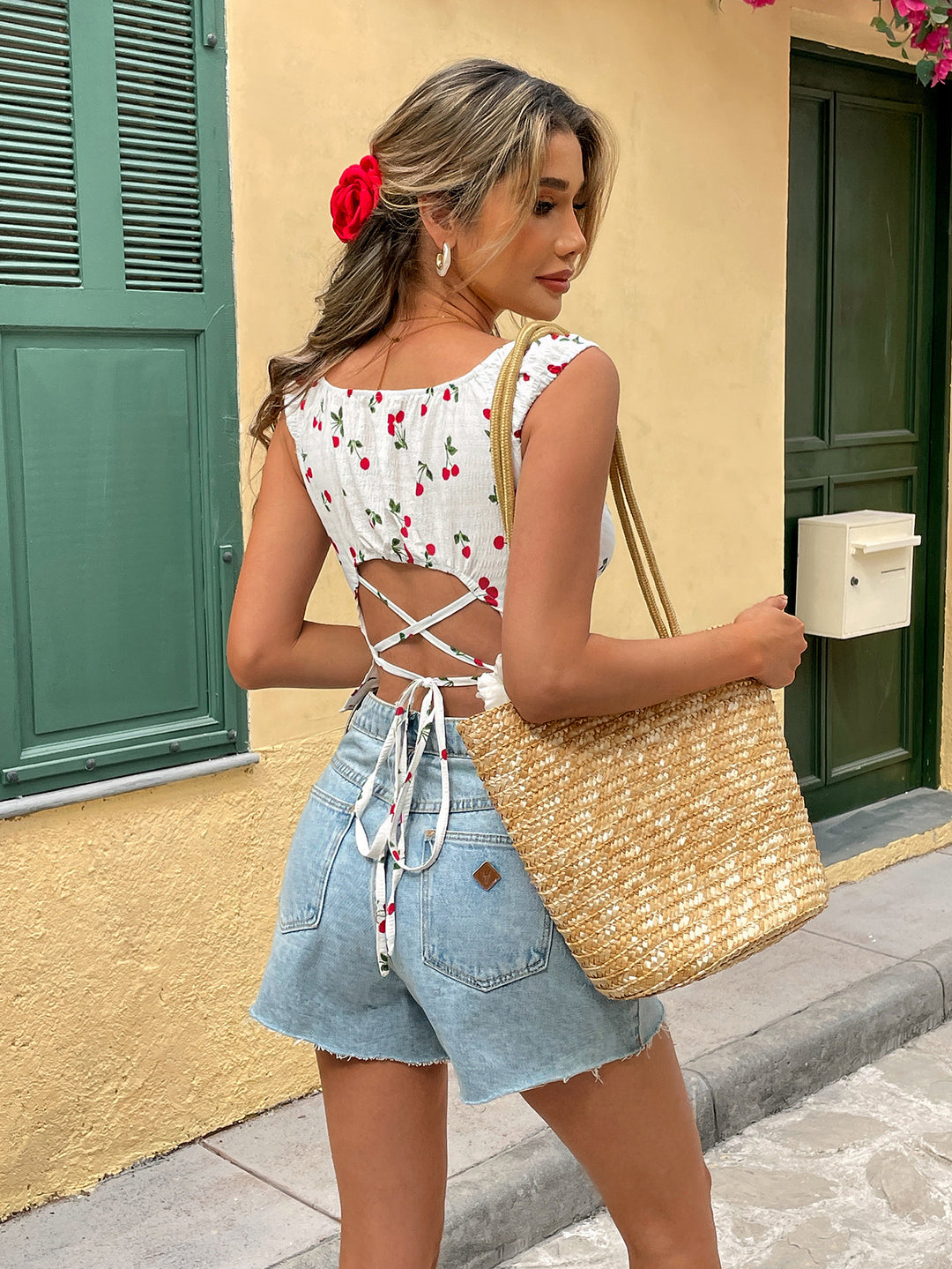 White Printed Wide Strap Top