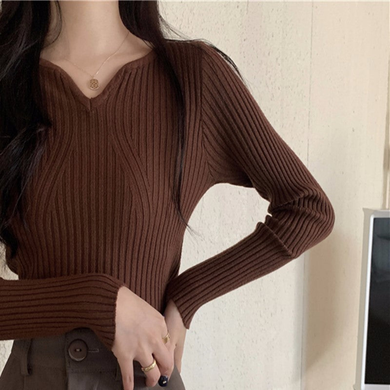 Brown Flat V Neck Top