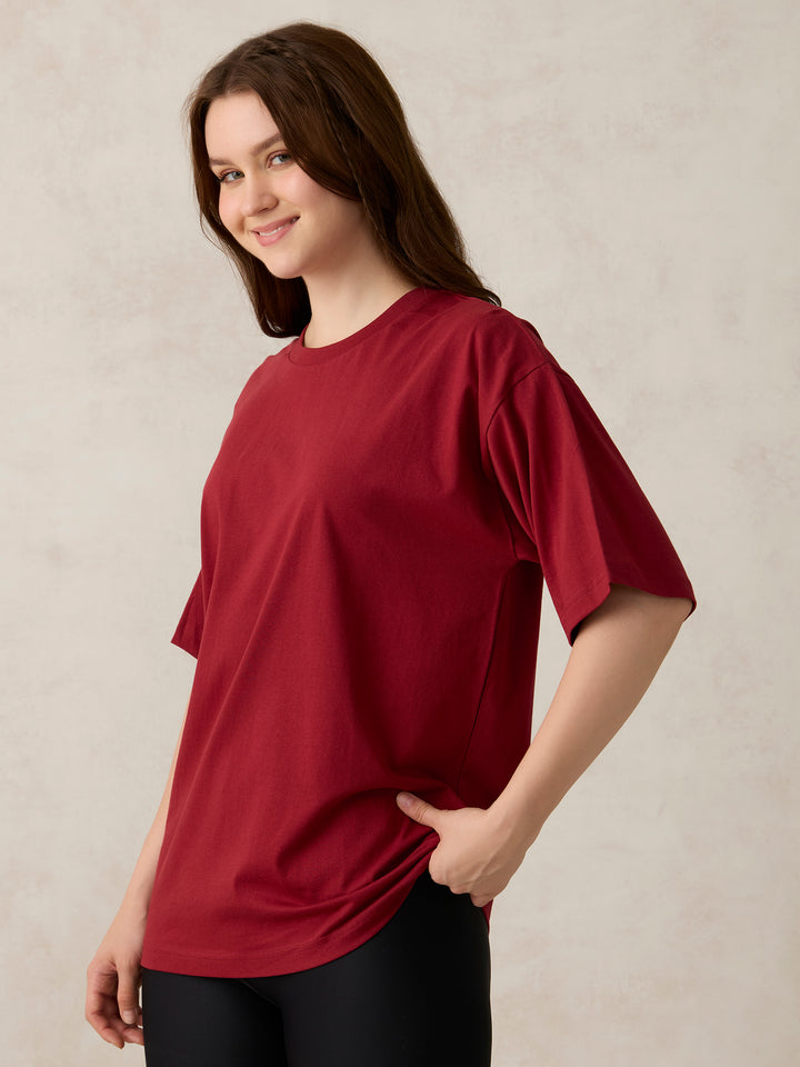 Maroon Graphic Oversized T-Shirt