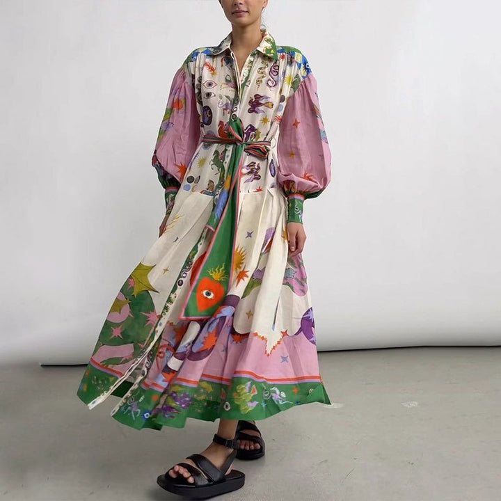 Multi Abstract Print Shirt Fit And Flared Dress
