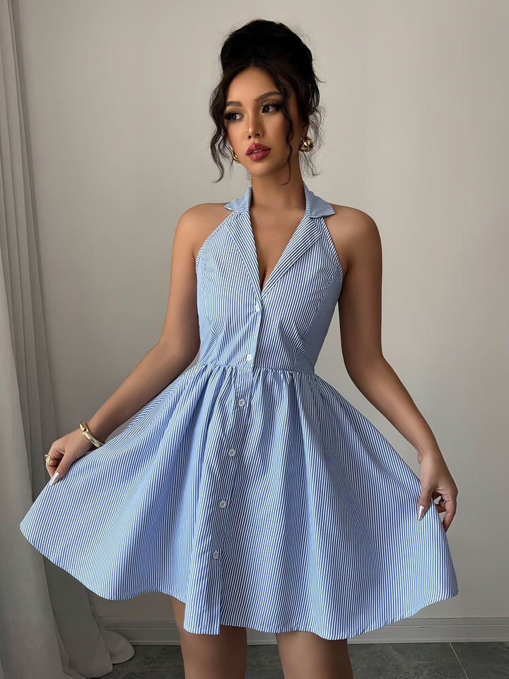 Blue Collared Front Buttoned Dress