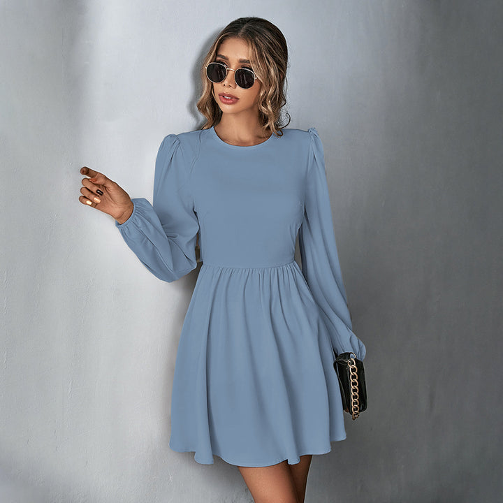 Blue Bishop Sleeve Back Tie-Up Dress