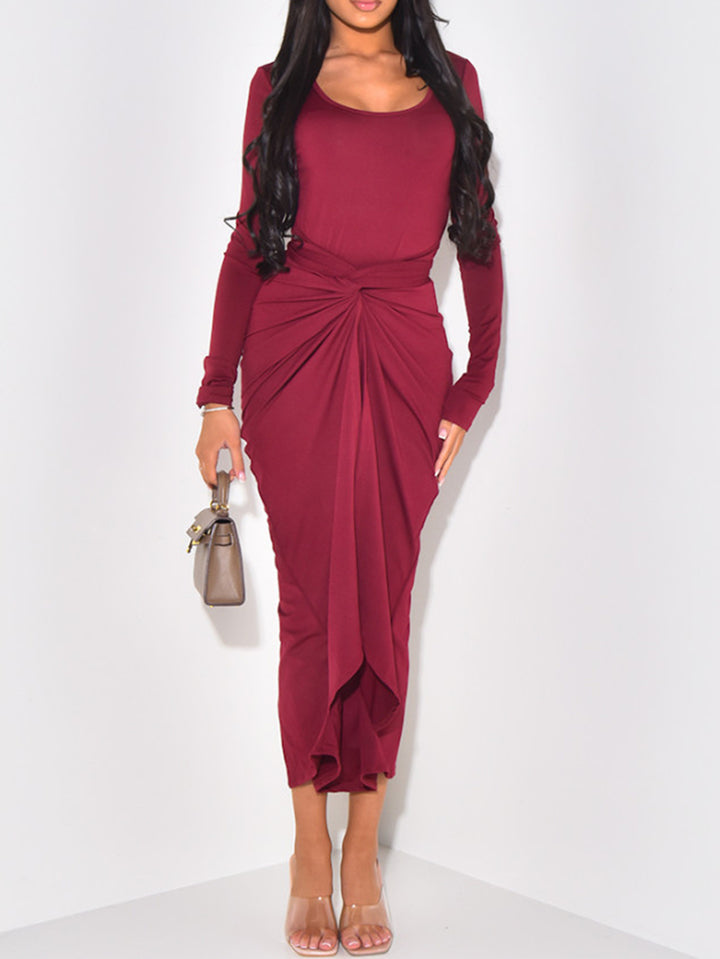 Red Full Sleeve Front Wrap Dress