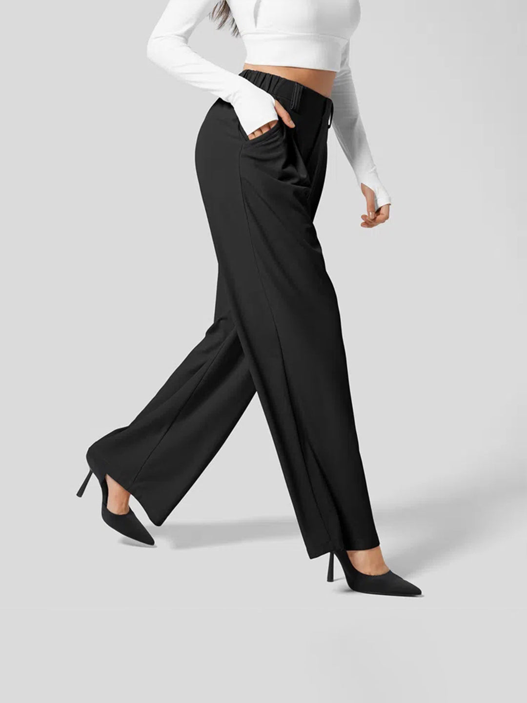 Black Pleated Wide Leg Pants