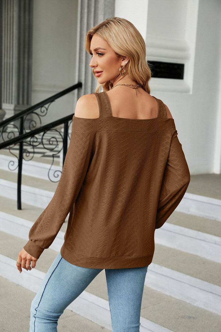 Brown Full Sleeve Front Cutout Top