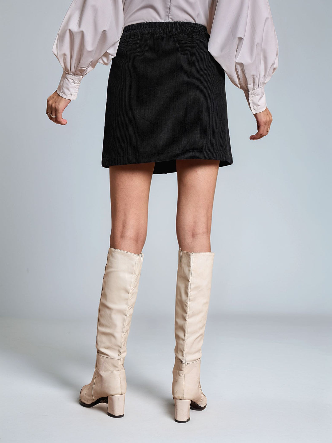 Black Front Buttoned Mini Skirt