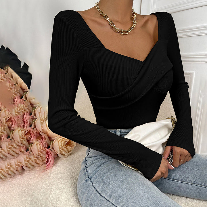 Black Scoop V- Neck Knit Top
