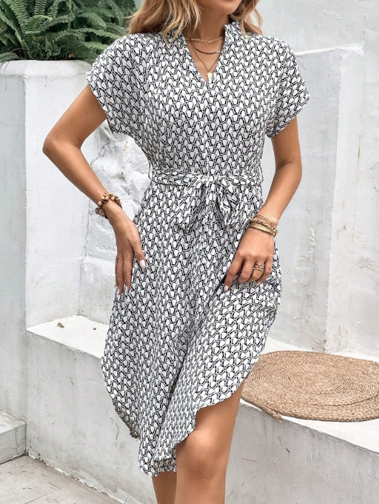White Round Hem Shirt Dress