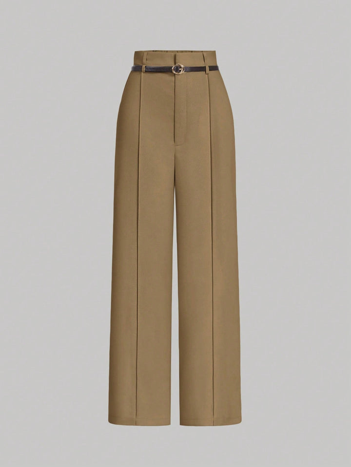 Beige High Waist Front Pleated Pant