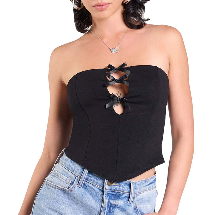 Black Lace-Up Corset-Style Top