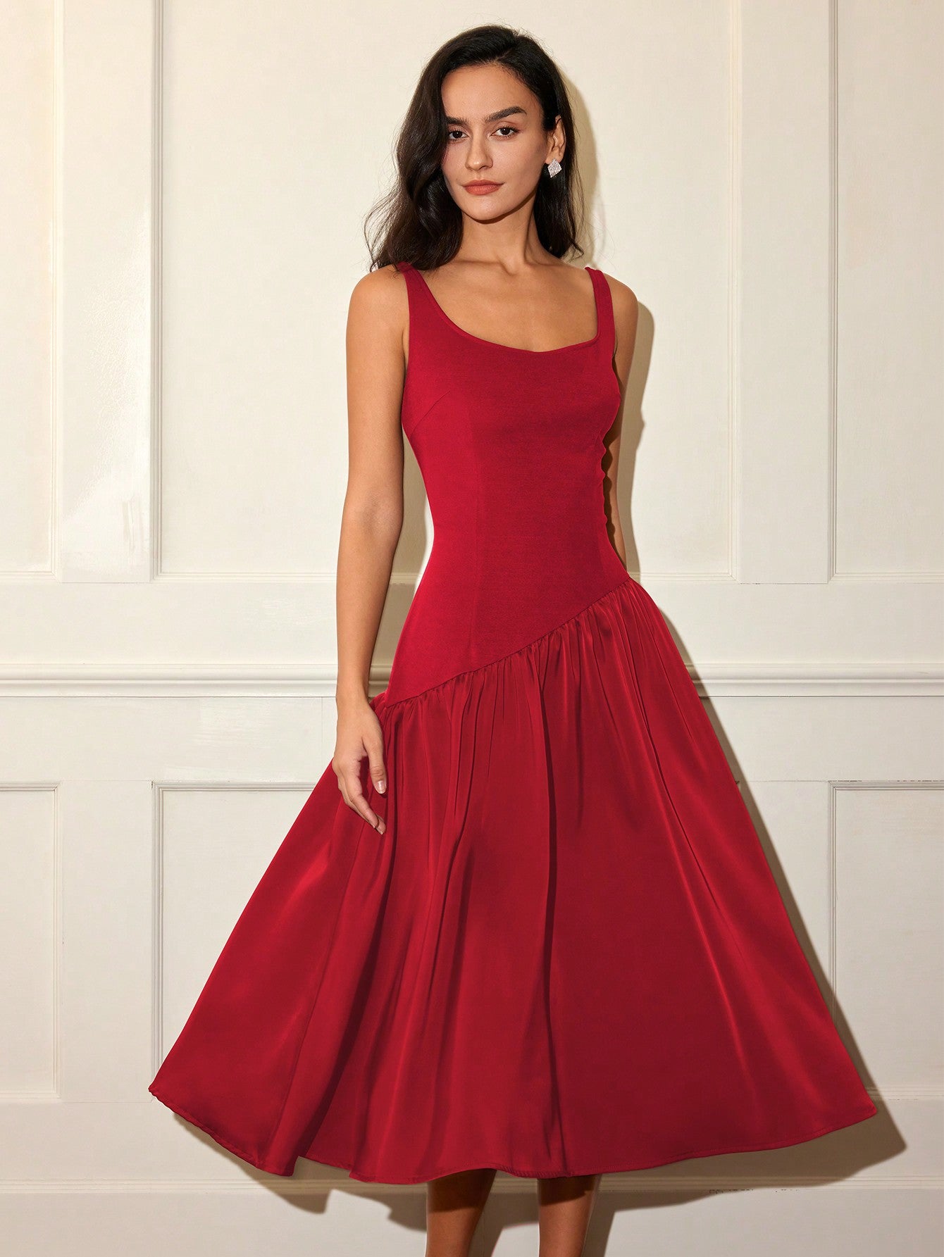 Red Flare Hem Sleeveless Dress