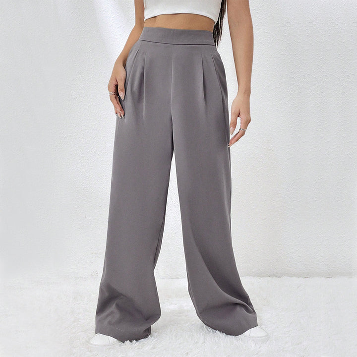 Grey Flat Waistband Pleated Trouser