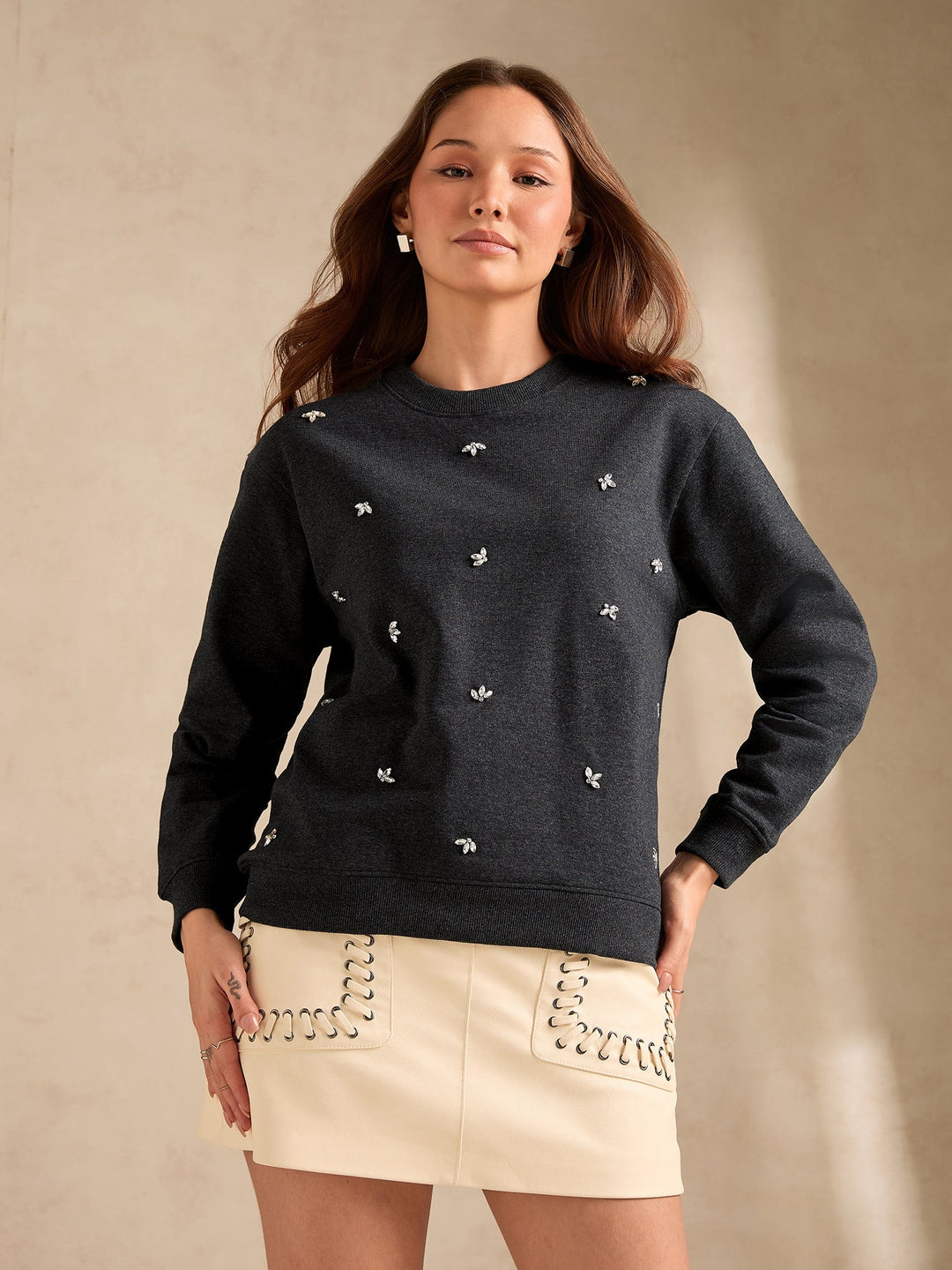 Charcoal Studded Relaxed Sweatshirt