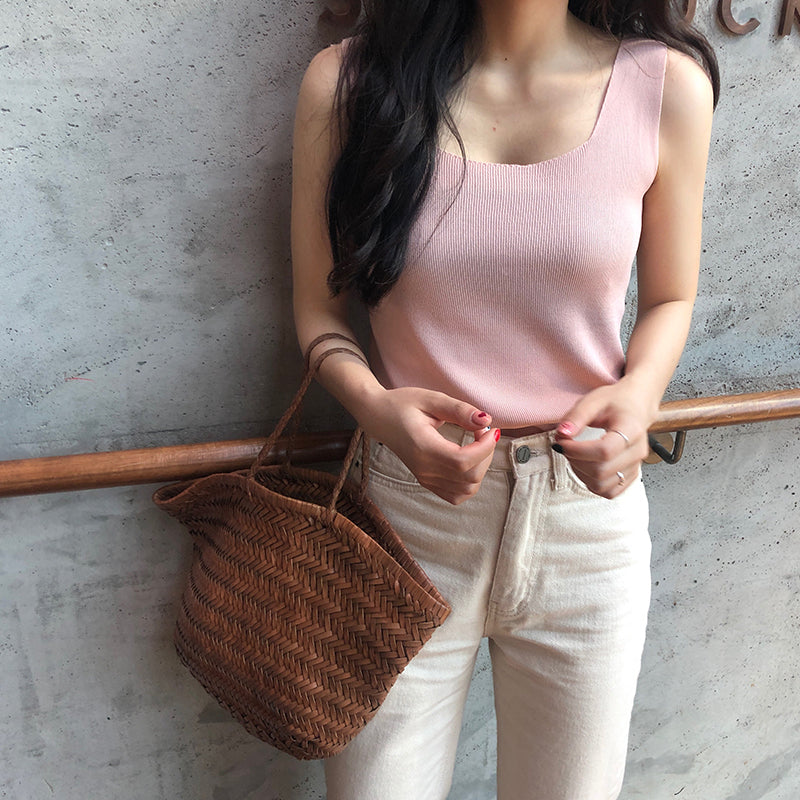 Pink Sleeveless Basic Tank Top