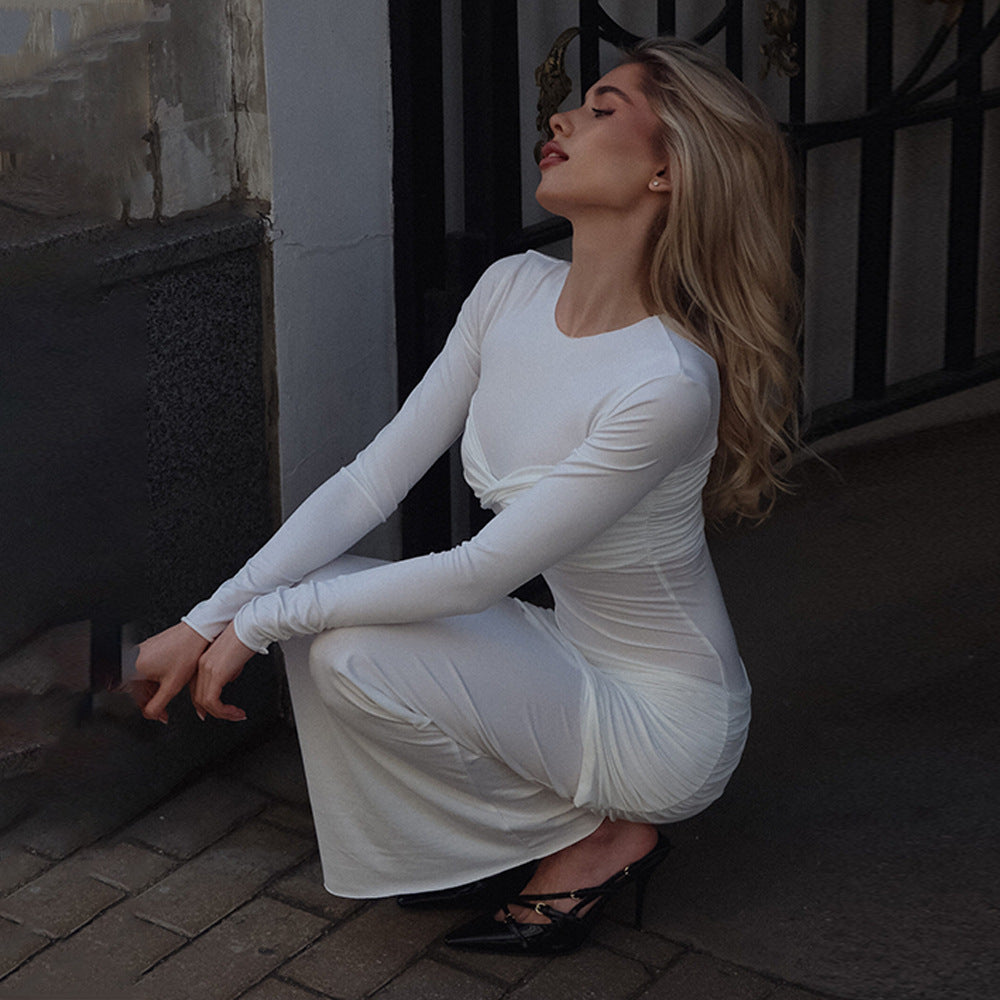 White High Neck Full Sleeve Dress