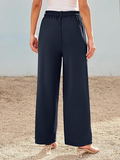 Navy Blue Wide Leg Pleated Pants