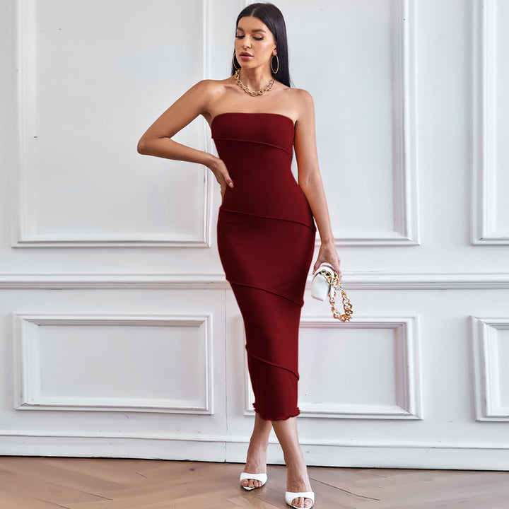 Wine Strapless Fitted Dress